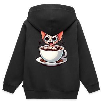 Sphinx Katze Kaffee Kaffeeliebhaber Design - Kinder Premium Organic Zip Hoodie - Schwarz - Hinten - AI Model Kid Male (0cm)