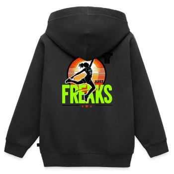 Just Freaks Basketball Girl Team - Just Freaks ® - Kinder Premium Organic Zip Hoodie - Schwarz - Hinten - AI Model Kid Male (0cm)