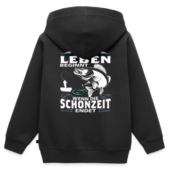 Zander Angler - Kinder Premium Organic Zip Hoodie - Schwarz - Hinten - AI Model Kid Male (0cm)