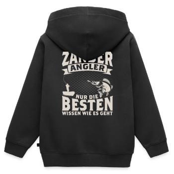 ZANDER ANGLER - Kinder Premium Organic Zip Hoodie - Schwarz - Hinten - AI Model Kid Male (0cm)