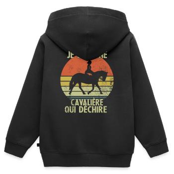 Je suis Une cavalière Qui déchire - Sweat Premium à capuche zippé enfant bio - noir - Dos - AI Model Kid Male (0cm)