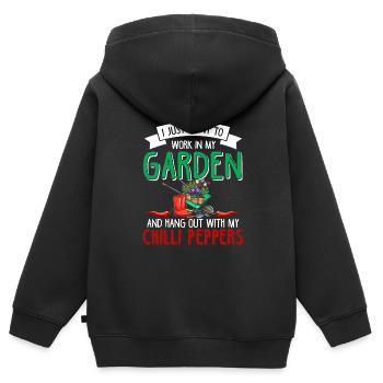 Légumes de jardinage Vegan Pepperoni Pepperoni - Sweat Premium à capuche zippé enfant bio - noir - Dos - AI Model Kid Male (0cm)