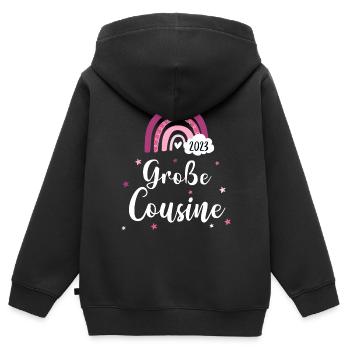 Große Cousine 2023 Regenbogen - Kinder Premium Organic Zip Hoodie - Schwarz - Hinten - AI Model Kid Male (0cm)