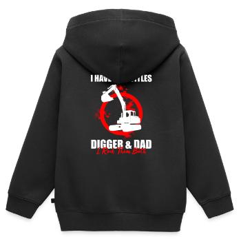 Conception des opérateurs d’équipement lourd et des opérateurs d’excavatrices - Sweat Premium à capuche zippé enfant bio - noir - Dos - AI Model Kid Male (0cm)