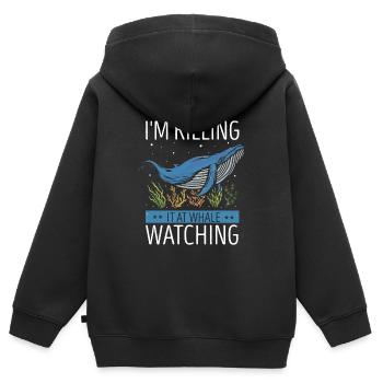 Orca Beobachtung für Buckelwale und Meerwale - Kinder Premium Organic Zip Hoodie - Schwarz - Hinten - AI Model Kid Male (0cm)