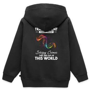 Forensischer Wissenschaftlicher Ermittler - Kinder Premium Organic Zip Hoodie - Schwarz - Hinten - AI Model Kid Male (0cm)