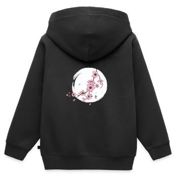Kirschblüte Mond - Kinder Premium Organic Zip Hoodie - Schwarz - Hinten - AI Model Kid Male (0cm)