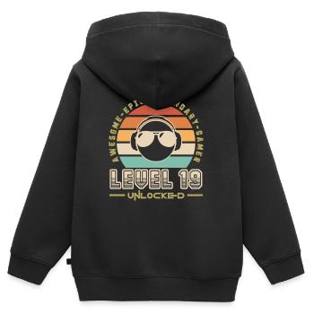 Level 19 - Kids Premium Organic Zip-up Hoodie - black - Back - AI Model Kid Male (0cm)