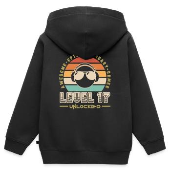 Level 17 - Kids Premium Organic Zip-up Hoodie - black - Back - AI Model Kid Male (0cm)
