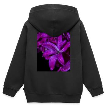 Jacinthe de fleur pourpre - Sweat Premium à capuche zippé enfant bio - noir - Dos - AI Model Kid Male (0cm)