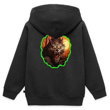 Loup-garou d’Halloween - Sweat Premium à capuche zippé enfant bio - noir - Dos - AI Model Kid Male (0cm)