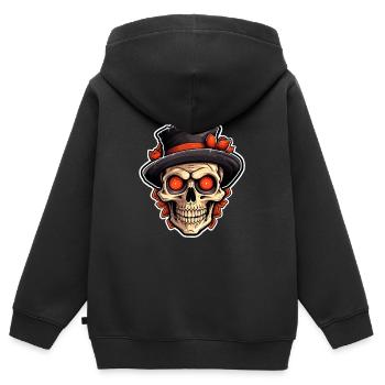 Crâne d’Halloween - Sweat Premium à capuche zippé enfant bio - noir - Dos - AI Model Kid Male (0cm)