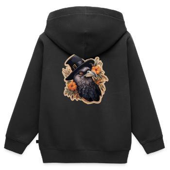 Krähe mit Zylinderhut Halloween - Kinder Premium Organic Zip Hoodie - Schwarz - Hinten - AI Model Kid Male (0cm)