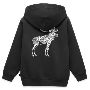 Elch Elch Blumenmuster - Kinder Premium Organic Zip Hoodie - Schwarz - Hinten - AI Model Kid Male (0cm)