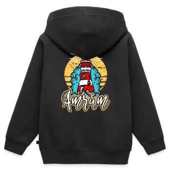 Amrum Allemagne City Lighthouse Skyline Font - Sweat Premium à capuche zippé enfant bio - noir - Dos - AI Model Kid Male (0cm)
