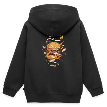 Burger a explosé | Burger déconstruit - Sweat Premium à capuche zippé enfant bio - noir - Dos - AI Model Kid Male (0cm)