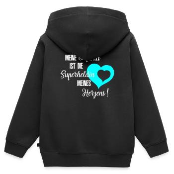 Mama - Meine Heldin, Mama im Herzen, blaues Herz - Kinder Premium Organic Zip Hoodie - Schwarz - Hinten - AI Model Kid Male (0cm)