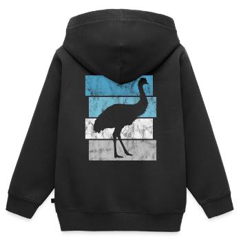 Laufvogel Dromaius Retro Strauß Emu Australien - Kinder Premium Organic Zip Hoodie - Schwarz - Hinten - AI Model Kid Male (0cm)