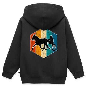 Trotter courses de trot dans un style rétro ou vintage - Sweat Premium à capuche zippé enfant bio - noir - Dos - AI Model Kid Male (0cm)