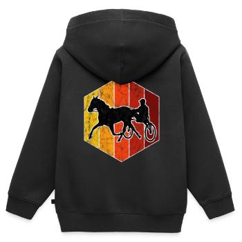 Trotter courses de trot dans un style rétro ou vintage - Sweat Premium à capuche zippé enfant bio - noir - Dos - AI Model Kid Male (0cm)