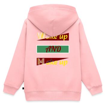 Wake Up and Make Up - Sweat Premium à capuche zippé enfant bio - rose - Dos - AI Model Kid Female (0cm)