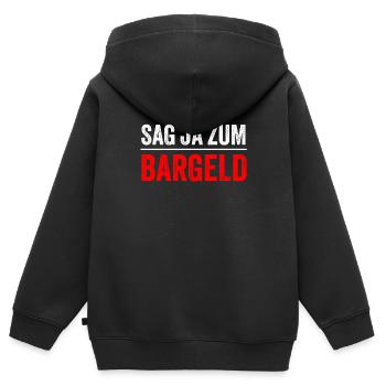 SAG JA ZUM BARGELD - Kinder Premium Organic Zip Hoodie - Schwarz - Hinten - AI Model Kid Male (0cm)