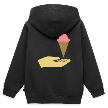 Hand reicht Eis - Kinder Premium Organic Zip Hoodie - Schwarz - Hinten - AI Model Kid Male (0cm)
