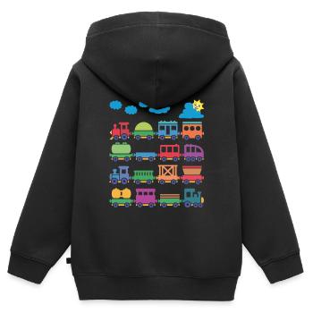 bunte lokomotiven bunte eisenbahnen - Kinder Premium Organic Zip Hoodie - Schwarz - Hinten - AI Model Kid Male (0cm)