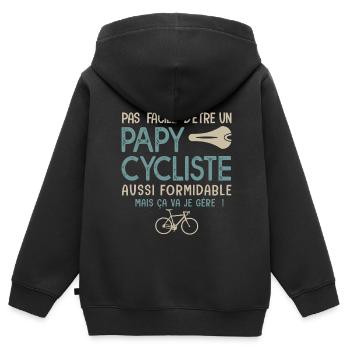 papy cycliste formidable vélo velo vélos - Sweat Premium à capuche zippé enfant bio - noir - Dos - AI Model Kid Male (0cm)
