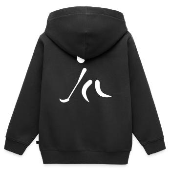 Floorball - Kinder Premium Organic Zip Hoodie - Schwarz - Hinten - AI Model Kid Male (0cm)