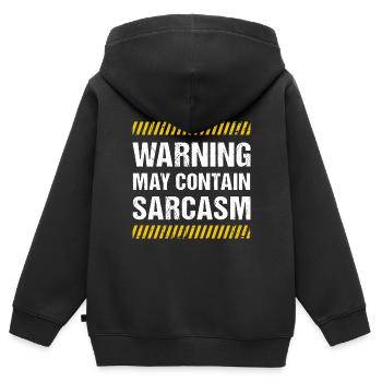 Warning May Contain Sarcasm Sarkasmus Humor Fun - Kinder Premium Organic Zip Hoodie - Schwarz - Hinten - AI Model Kid Male (0cm)
