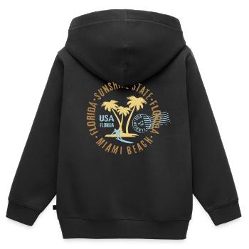 Miami Beach, Floride, palmiers, surf, timbre surfeur - Sweat Premium à capuche zippé enfant bio - noir - Dos - AI Model Kid Male (0cm)