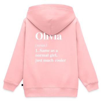 Olivia Définition Cool Nom Dire Cadeau - Sweat Premium à capuche zippé enfant bio - rose - Dos - AI Model Kid Female (0cm)