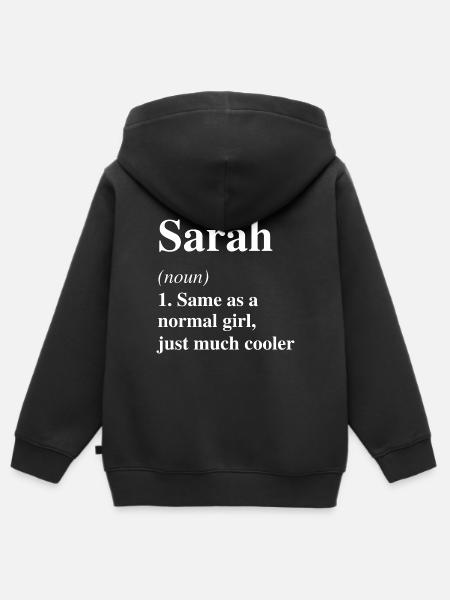 Sarah Definition Cool Name Saying Gift - Kids Premium Organic Zip-up Hoodie - black