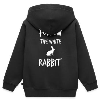 Suivez le lapin blanc - Sweat Premium à capuche zippé enfant bio - noir - Dos - AI Model Kid Male (0cm)