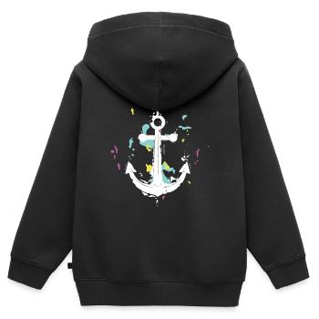 ANKER - MALEREI - KLECKSE - Kinder Premium Organic Zip Hoodie - Schwarz - Hinten - AI Model Kid Male (0cm)