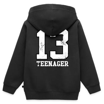 Teenager 13 Jahre Teenie Teeny Jungendlich - Kinder Premium Organic Zip Hoodie - Schwarz - Hinten - AI Model Kid Male (0cm)