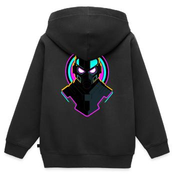 Robot néon - Sweat Premium à capuche zippé enfant bio - noir - Dos - AI Model Kid Male (0cm)