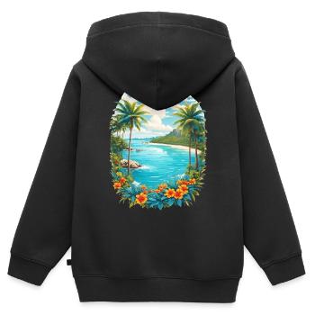 Île des Caraïbes - Sweat Premium à capuche zippé enfant bio - noir - Dos - AI Model Kid Male (0cm)