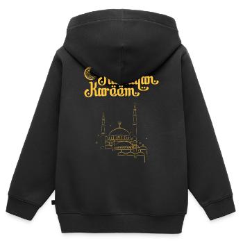 Mosquée d’or du Ramadan Kareem - Sweat Premium à capuche zippé enfant bio - noir - Dos - AI Model Kid Male (0cm)