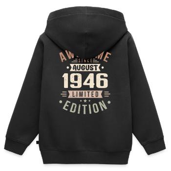 Août 1946 Anniversaire en Août 1946 Millésime 1946 - Sweat Premium à capuche zippé enfant bio - noir - Dos - AI Model Kid Male (0cm)