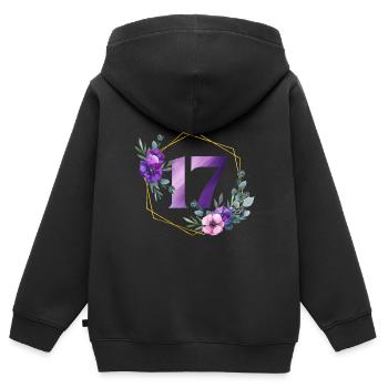 Geburtstag 17 Mädchen Blumenkranz Siebzehn 17 Jahr - Kinder Premium Organic Zip Hoodie - Schwarz - Hinten - AI Model Kid Male (0cm)