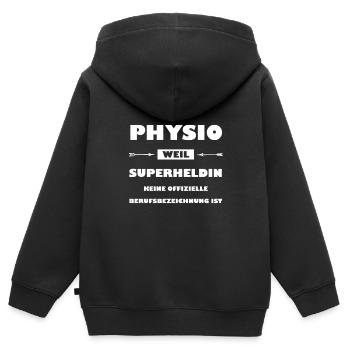 Physio - Superheldin - Kinder Premium Organic Zip Hoodie - Schwarz - Hinten - AI Model Kid Male (0cm)