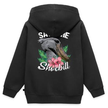 Schuhschnabel Sauvez le bec-de-chaussure - Sweat Premium à capuche zippé enfant bio - noir - Dos - AI Model Kid Male (0cm)