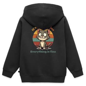 Cat - It's fine - I'm fine - Everything is fine - Kids Premium Organic Zip-up Hoodie - black - Back - AI Model Kid Male (0cm)