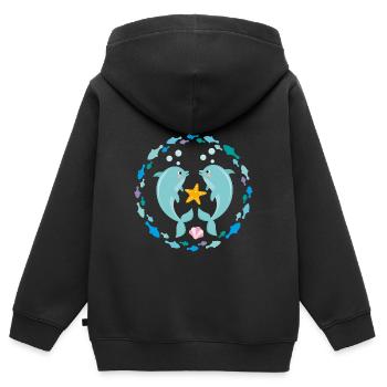 zwei Delfine - Kinder Premium Organic Zip Hoodie - Schwarz - Hinten - AI Model Kid Male (0cm)