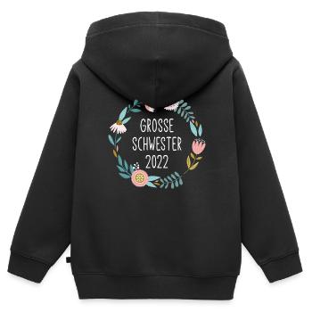 Große Schwester 2022 / Blumenkranz / Floral - Kinder Premium Organic Zip Hoodie - Schwarz - Hinten - AI Model Kid Male (0cm)