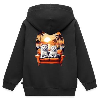 Katzen am Meer - Kinder Premium Organic Zip Hoodie - Schwarz - Hinten - AI Model Kid Male (0cm)
