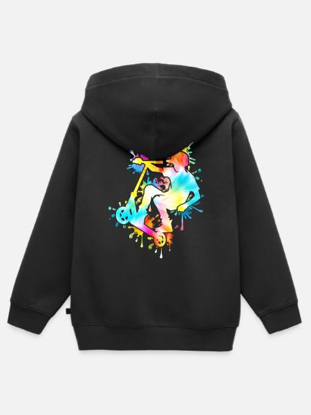 Tie Dye Rider Trottinette Adolescent - Sweat Premium à capuche zippé enfant bio - noir