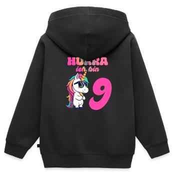 Licorne d’anniversaire des enfants de 9 ans - Hourra j’ai 9 ans - Sweat Premium à capuche zippé enfant bio - noir - Dos - AI Model Kid Male (0cm)
